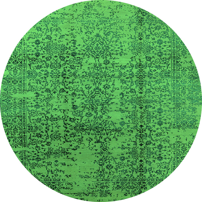 Round Machine Washable Oriental Green Industrial Area Rugs, wshurb1360grn