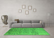 Machine Washable Oriental Green Industrial Area Rugs in a Living Room,, wshurb1361grn