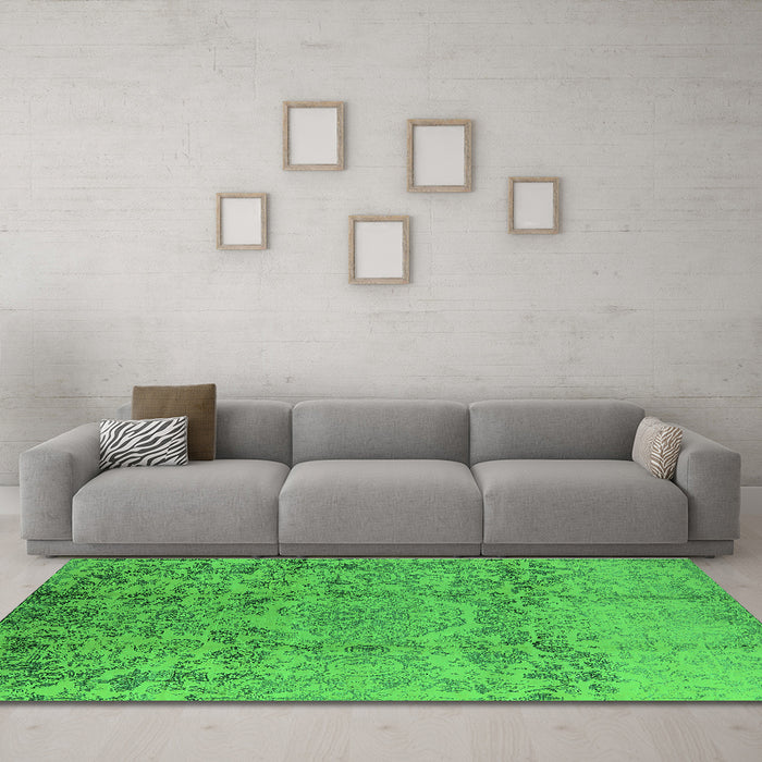 Machine Washable Oriental Green Industrial Area Rugs in a Living Room,, wshurb1361grn