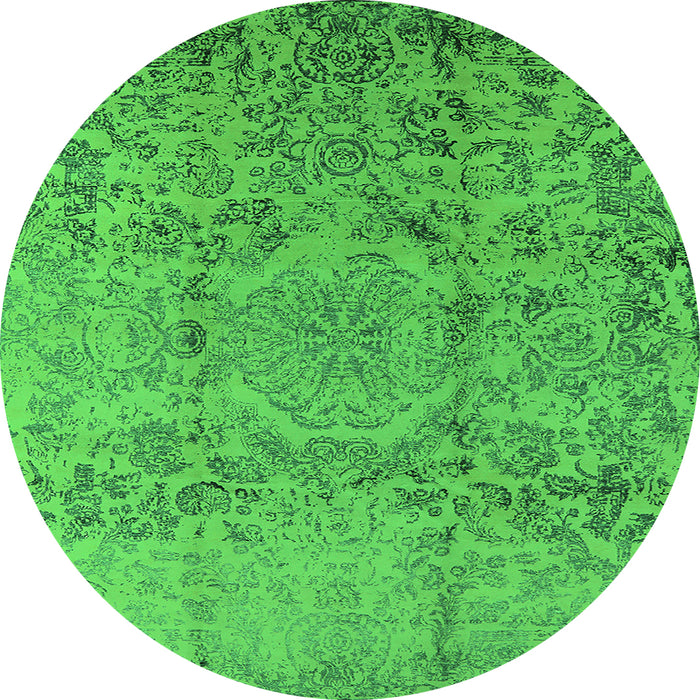 Round Machine Washable Oriental Green Industrial Area Rugs, wshurb1361grn