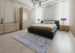 Mid-Century Modern Dark Gray Oriental Rug in a Bedroom, urb1361