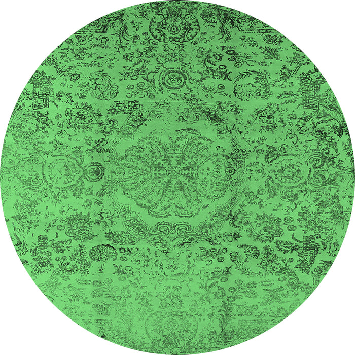 Round Machine Washable Oriental Emerald Green Industrial Area Rugs, wshurb1361emgrn