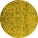 Round Machine Washable Oriental Yellow Industrial Rug, wshurb1361yw