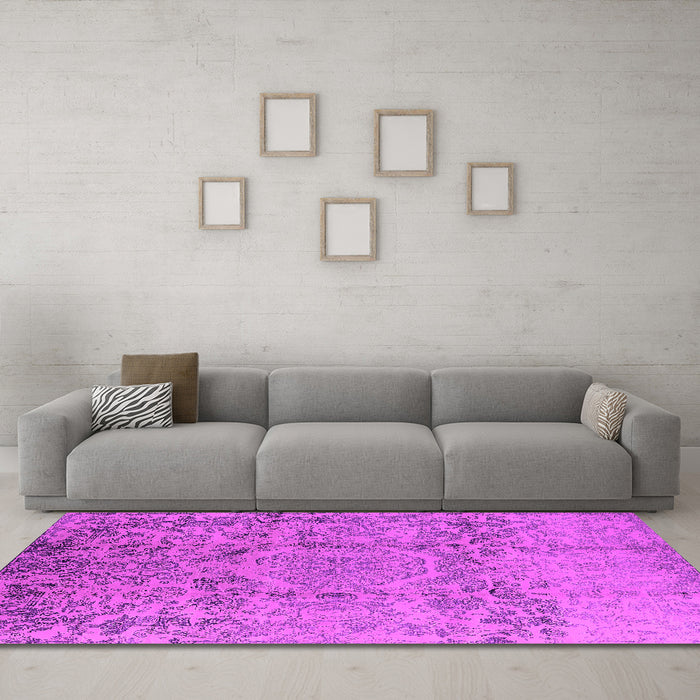 Machine Washable Oriental Pink Industrial Rug in a Living Room, wshurb1361pnk