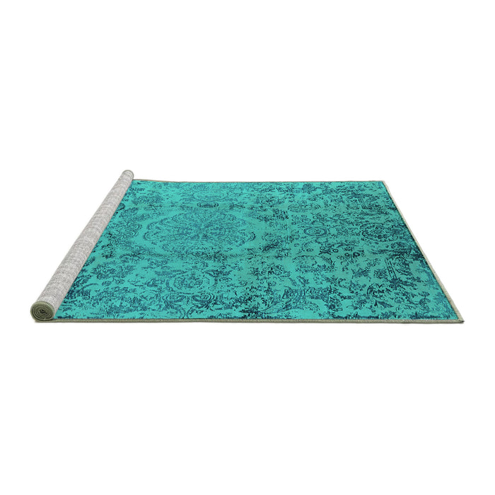 Sideview of Machine Washable Oriental Turquoise Industrial Area Rugs, wshurb1361turq