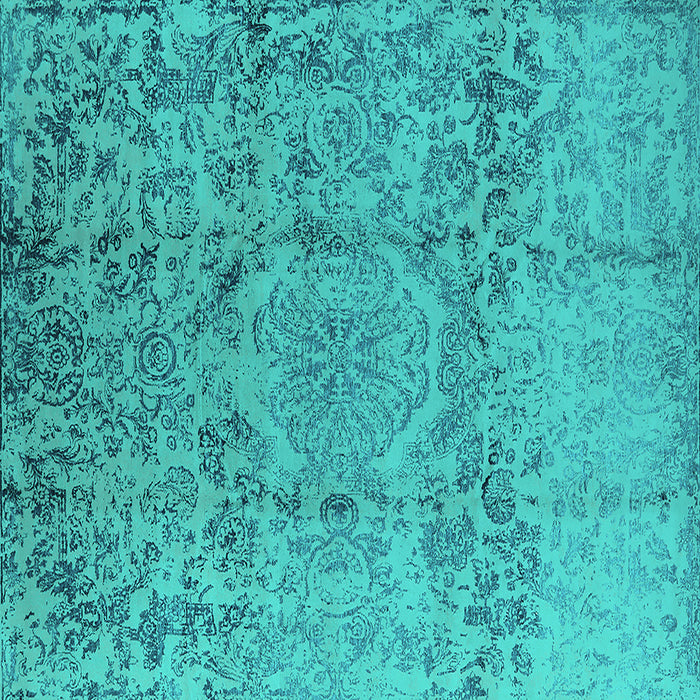 Square Machine Washable Oriental Turquoise Industrial Area Rugs, wshurb1361turq