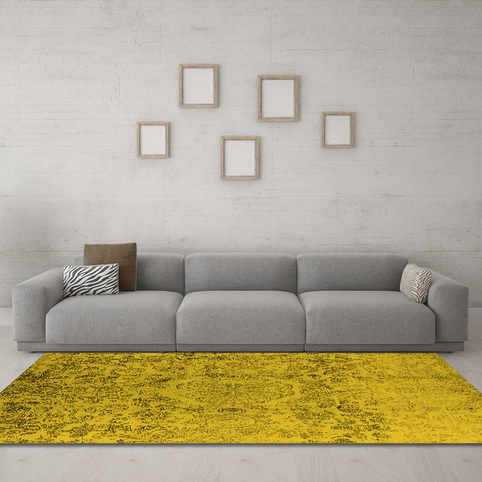 Machine Washable Oriental Yellow Industrial Rug in a Living Room, wshurb1361yw