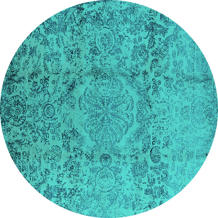Round Oriental Turquoise Industrial Rug, urb1361turq