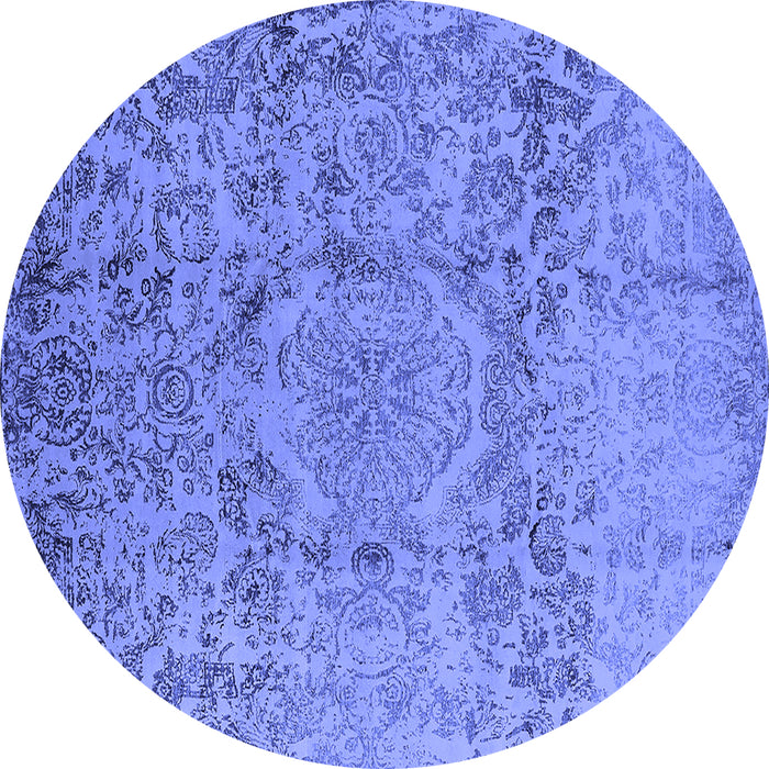 Round Machine Washable Oriental Blue Industrial Rug, wshurb1361blu
