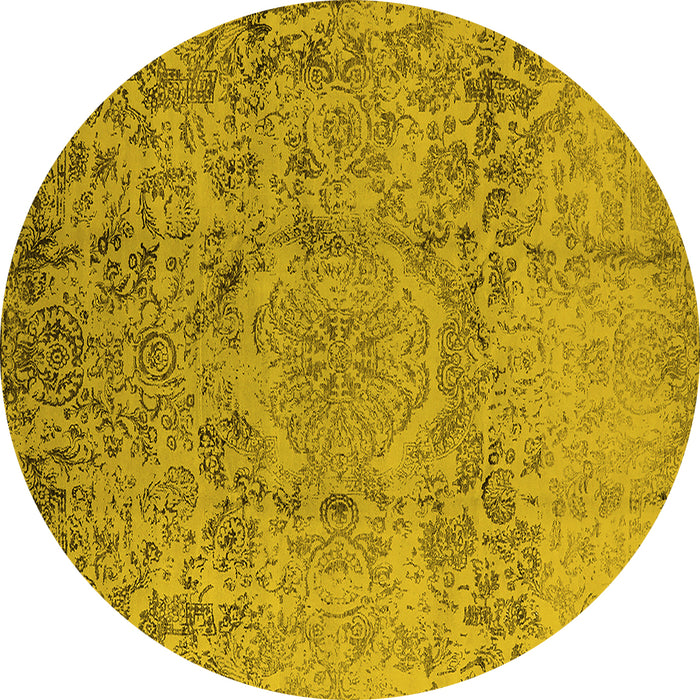Round Oriental Yellow Industrial Rug, urb1361yw