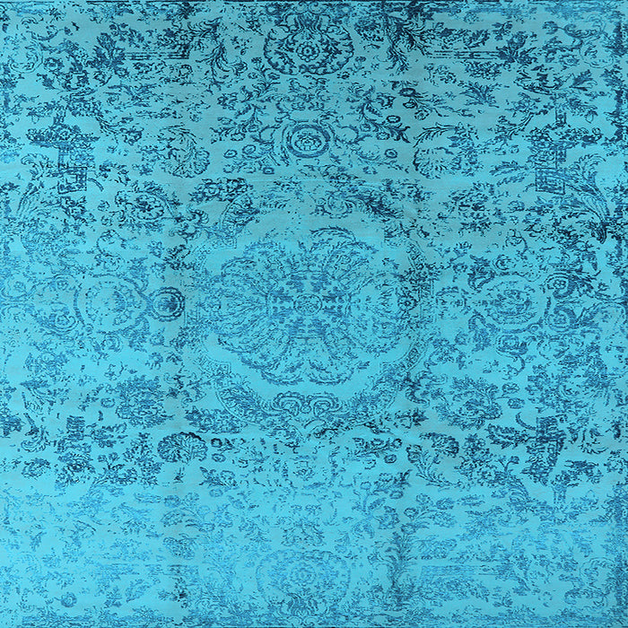 Square Machine Washable Oriental Light Blue Industrial Rug, wshurb1361lblu
