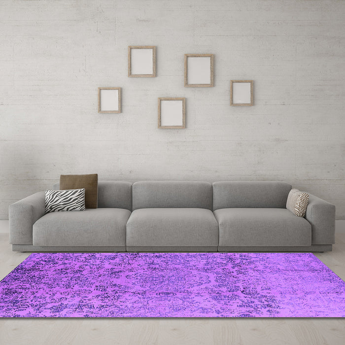 Machine Washable Oriental Purple Industrial Area Rugs in a Living Room, wshurb1361pur