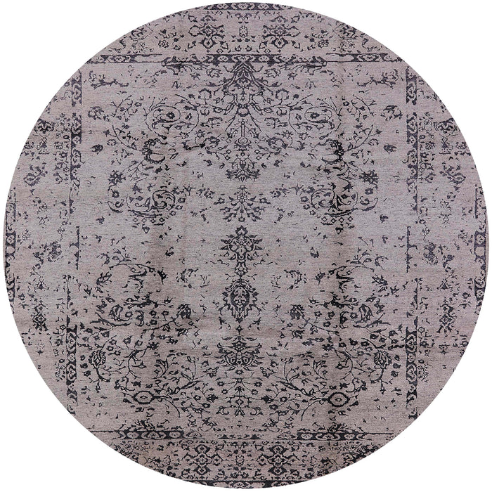 Round Mid-Century Modern Silver Pink Oriental Rug, urb1362