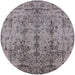 Round Mid-Century Modern Silver Pink Oriental Rug, urb1362