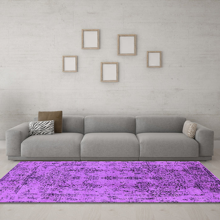 Machine Washable Oriental Purple Industrial Area Rugs in a Living Room, wshurb1362pur