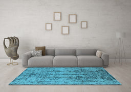 Machine Washable Oriental Light Blue Industrial Rug in a Living Room, wshurb1362lblu