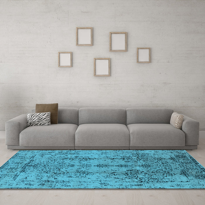 Machine Washable Oriental Light Blue Industrial Rug in a Living Room, wshurb1362lblu
