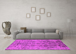 Machine Washable Oriental Pink Industrial Rug in a Living Room, wshurb1362pnk