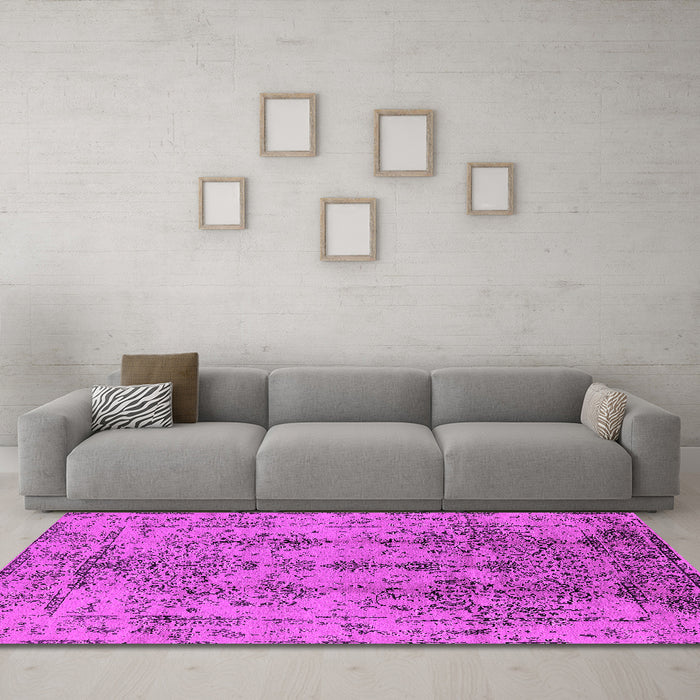 Machine Washable Oriental Pink Industrial Rug in a Living Room, wshurb1362pnk