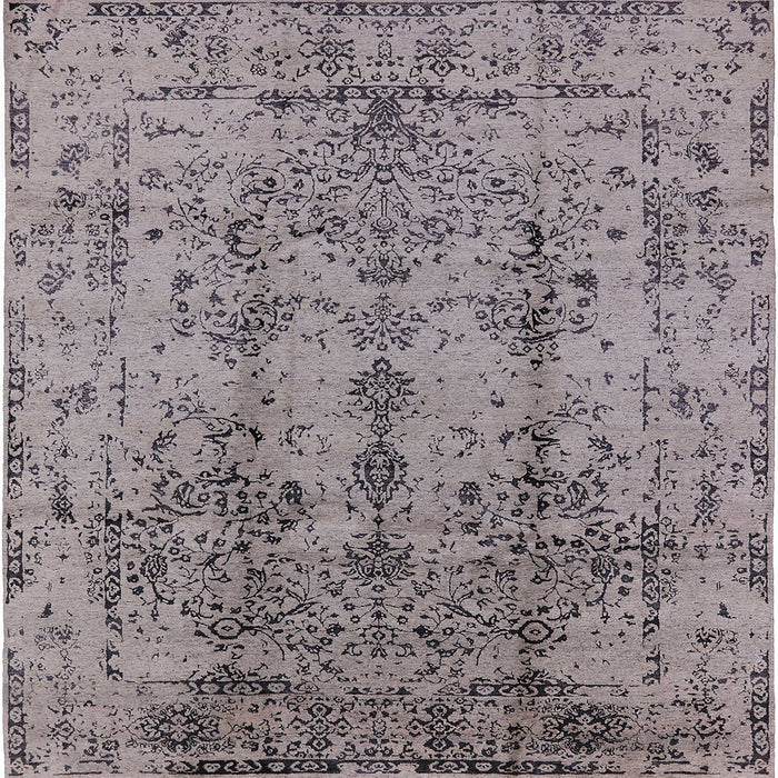 Square Mid-Century Modern Silver Pink Oriental Rug, urb1362