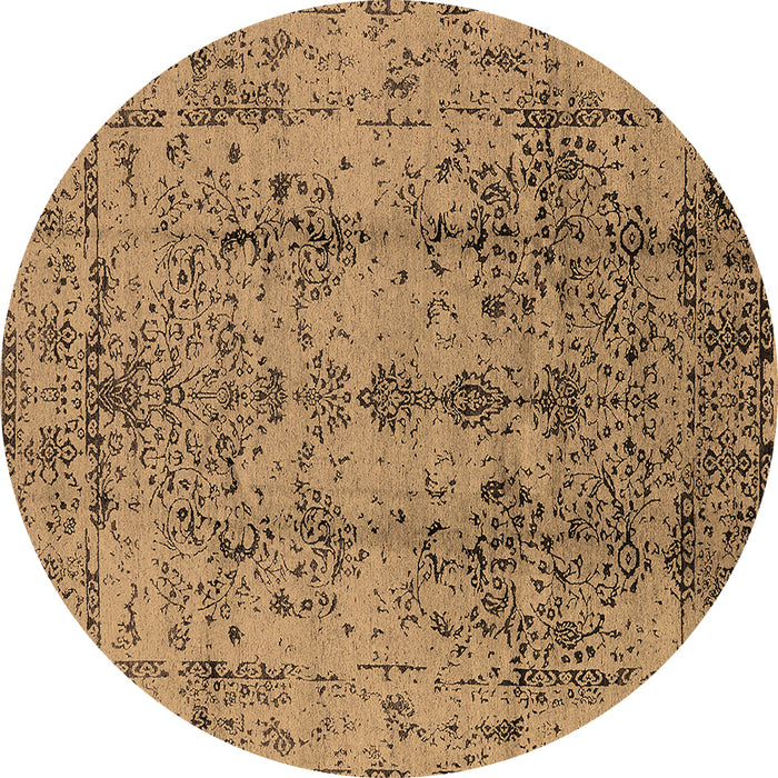 Round Machine Washable Oriental Brown Industrial Rug, wshurb1362brn