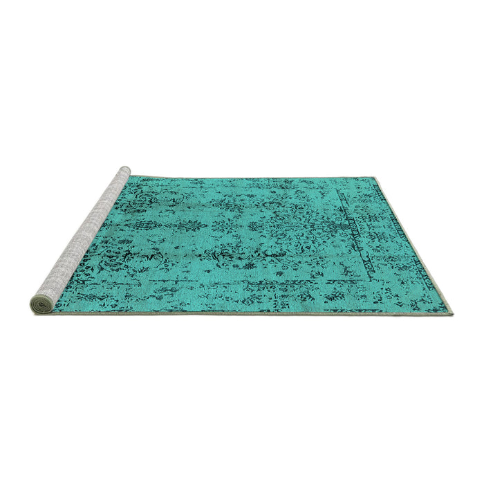 Sideview of Machine Washable Oriental Turquoise Industrial Area Rugs, wshurb1362turq