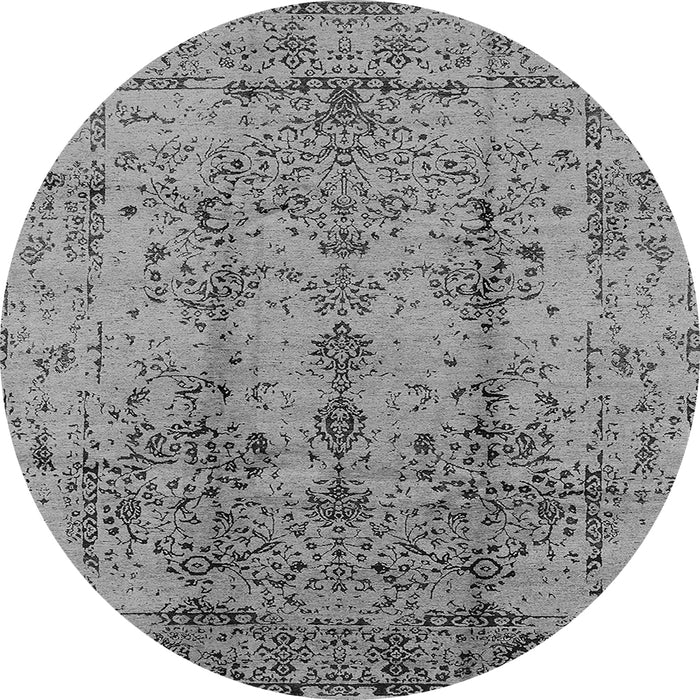 Round Machine Washable Oriental Gray Industrial Rug, wshurb1362gry