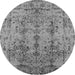 Round Machine Washable Oriental Gray Industrial Rug, wshurb1362gry