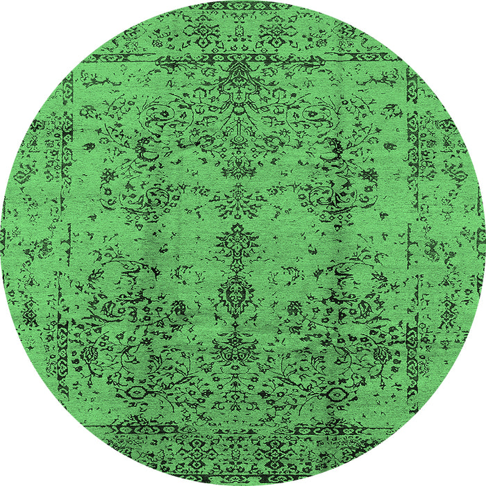 Round Machine Washable Oriental Emerald Green Industrial Area Rugs, wshurb1362emgrn