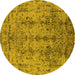 Round Machine Washable Oriental Yellow Industrial Rug, wshurb1362yw