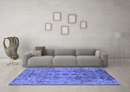 Machine Washable Oriental Blue Industrial Rug in a Living Room, wshurb1362blu