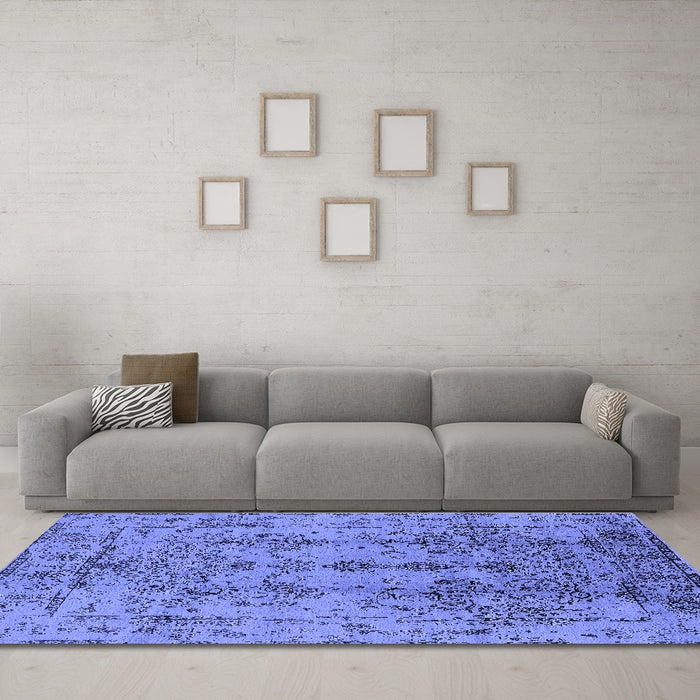 Machine Washable Oriental Blue Industrial Rug in a Living Room, wshurb1362blu