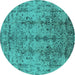 Round Oriental Turquoise Industrial Rug, urb1362turq