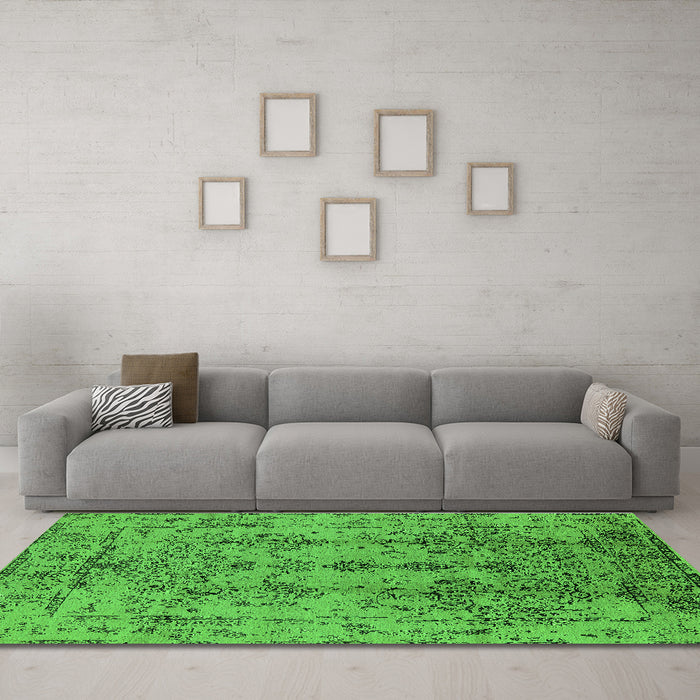 Machine Washable Oriental Green Industrial Area Rugs in a Living Room,, wshurb1362grn