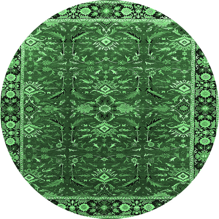 Round Oriental Emerald Green Traditional Rug, urb1363emgrn