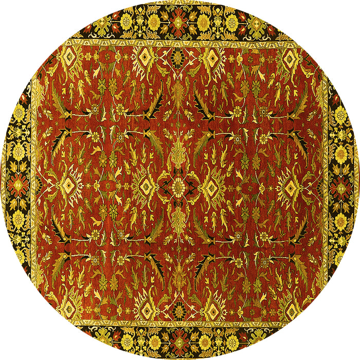 Round Oriental Yellow Traditional Rug, urb1363yw