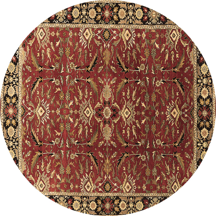 Round Machine Washable Oriental Brown Traditional Rug, wshurb1363brn