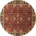 Round Machine Washable Oriental Brown Traditional Rug, wshurb1363brn