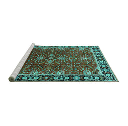 Sideview of Machine Washable Oriental Turquoise Traditional Area Rugs, wshurb1363turq