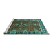 Sideview of Machine Washable Oriental Turquoise Traditional Area Rugs, wshurb1363turq