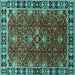 Square Machine Washable Oriental Turquoise Traditional Area Rugs, wshurb1363turq