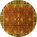 Round Machine Washable Oriental Yellow Traditional Rug, wshurb1363yw