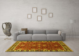 Machine Washable Oriental Yellow Traditional Rug in a Living Room, wshurb1363yw