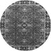 Round Machine Washable Oriental Gray Traditional Rug, wshurb1363gry