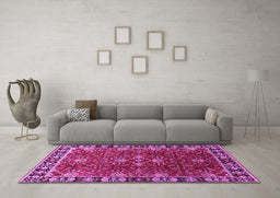 Machine Washable Oriental Pink Traditional Rug in a Living Room, wshurb1363pnk