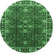 Round Machine Washable Oriental Emerald Green Traditional Area Rugs, wshurb1363emgrn