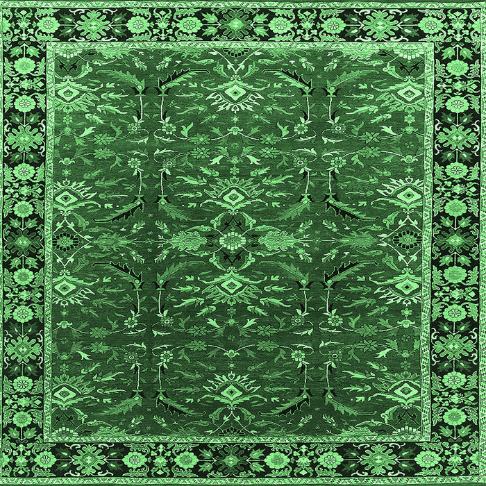 Square Oriental Emerald Green Traditional Rug, urb1363emgrn