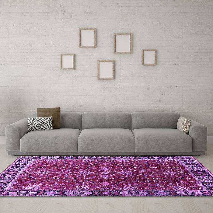 Machine Washable Oriental Purple Traditional Area Rugs in a Living Room, wshurb1363pur