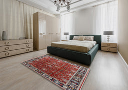Mid-Century Modern Red Oriental Rug in a Bedroom, urb1363