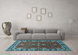 Machine Washable Oriental Light Blue Traditional Rug in a Living Room, wshurb1363lblu